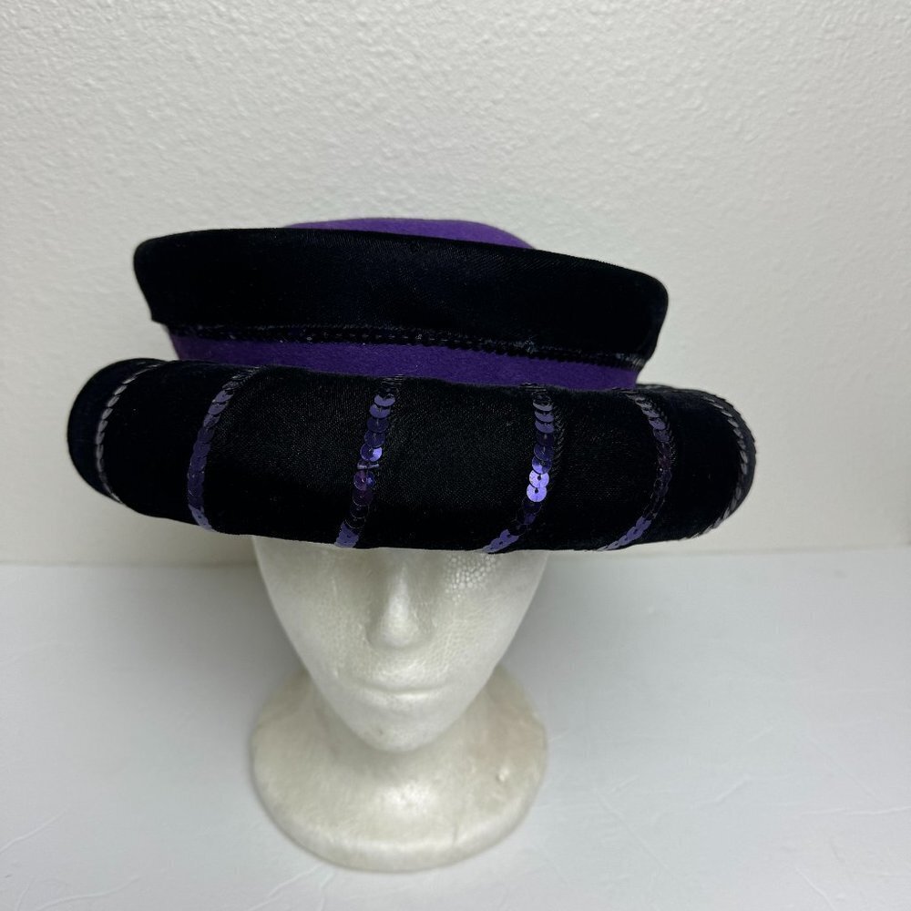 Deborah New York Vintage Hat Wool Purple Velvet Black